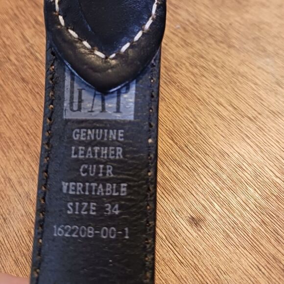 VINTAGE GAP Black Leather Belt Contrast Ivory Stitching Silver Buckle Size M 34 - Picture 4 of 7